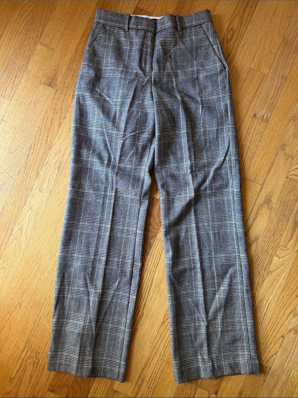 Zara Grey Glen Plaid Trousers with Subtle Red Overcheck